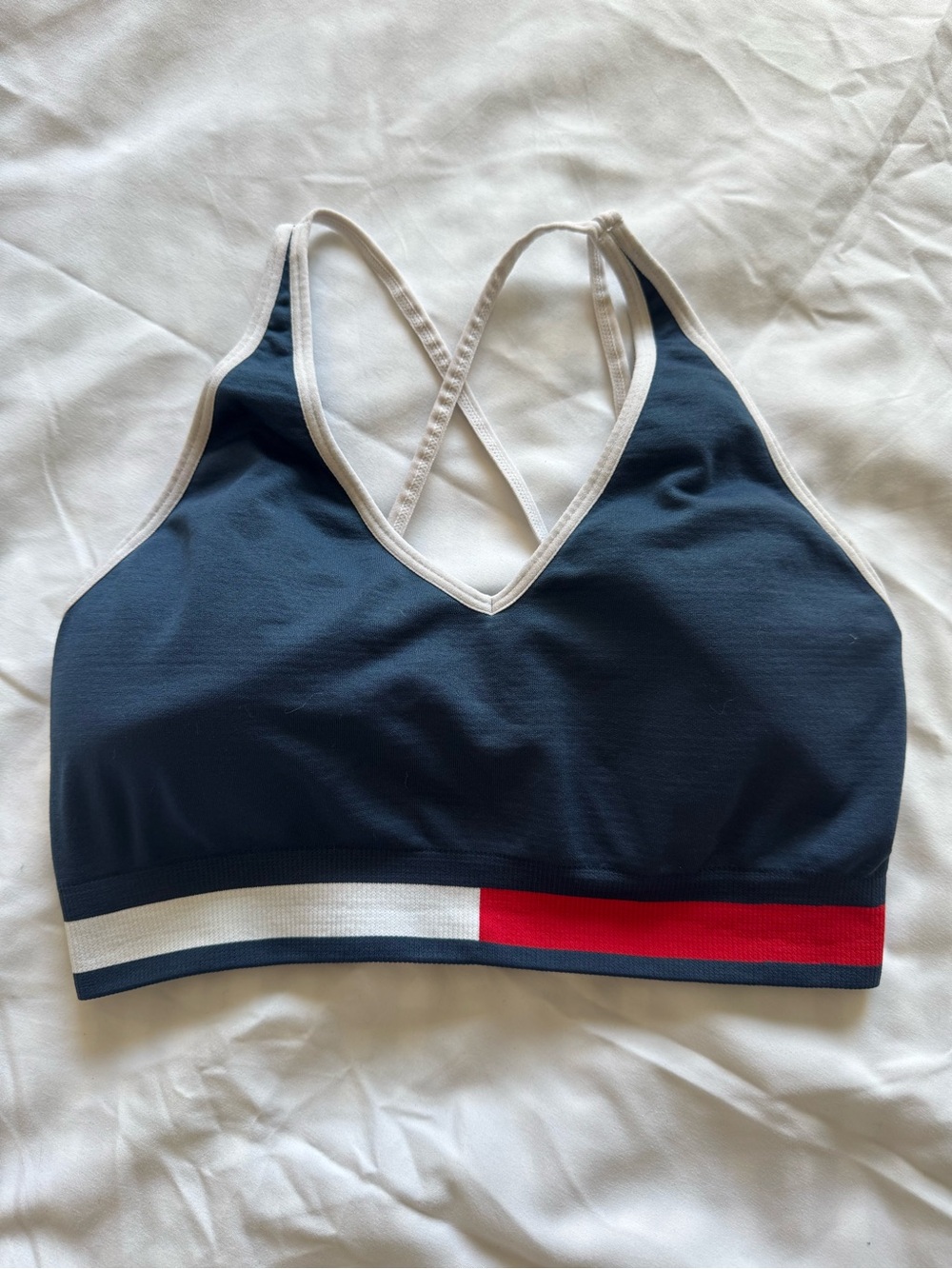 Tommy Hilfiger Navy Sports Bralette with White and Red Trim